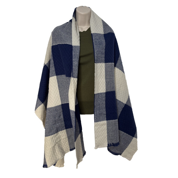 Cottagecore Blue Plaid Scarf Shawl Wrap Comfy Cabincore Boho Winter Warm - Picture 4 of 5